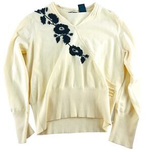 DLG Women's Large Sweater Ivory Black Floral Embroidered Made in Australia